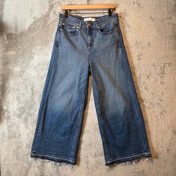 AYR The Must Super Wide Leg High Rise Jeans Dark Wash Size 30 Raw Hem Distressed - Picture 1 of 10